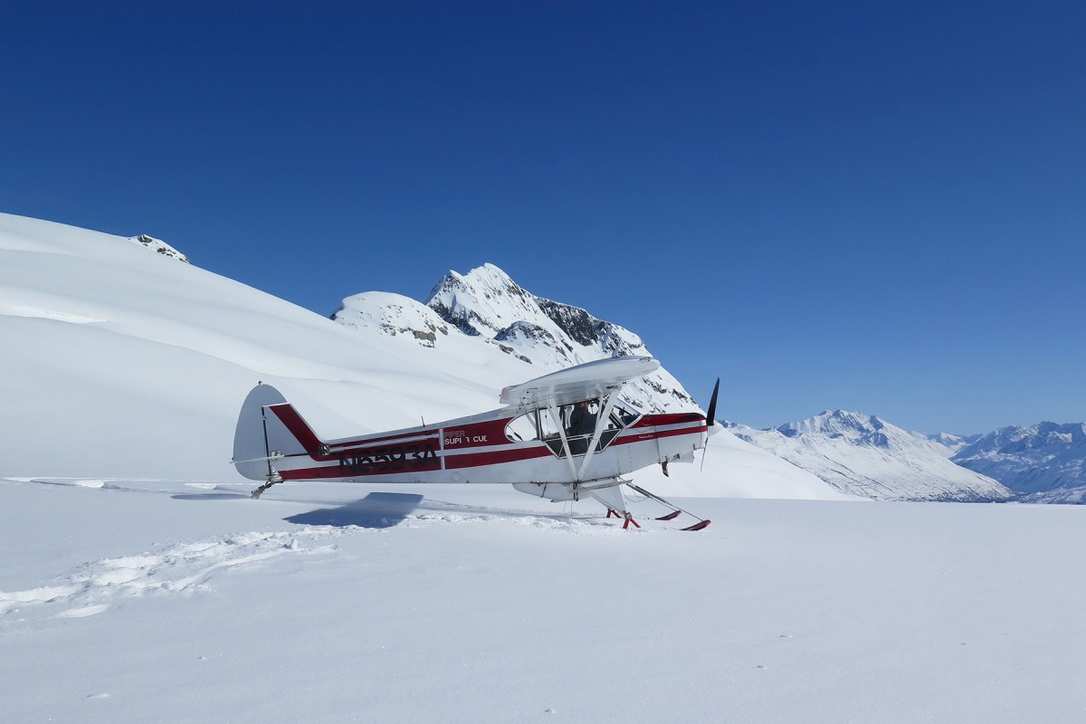 Landing on Worthington Glacier with our Super Cub out of Thompson Pass.