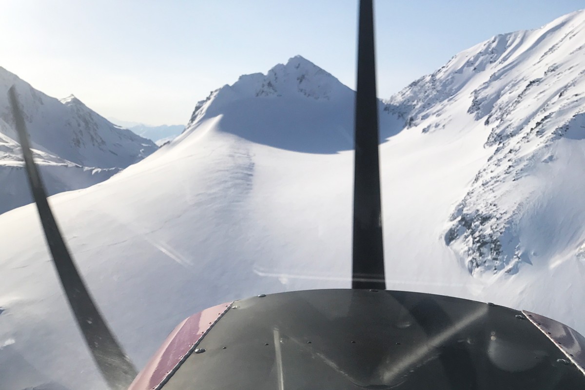 Flying the ski plane up to Berlin Wall out of Thompson Pass, Valdez.