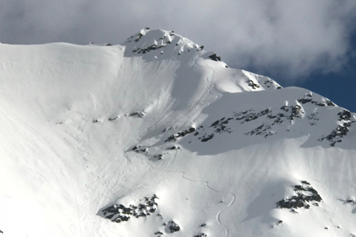 Options for skiing in Turkey Zone glacier ski camp area, Chugach Mountains.